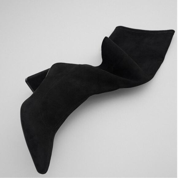 NWT ZARA BLACK KNEE HIGH SUEDE BOOTS - Picture 3 of 14